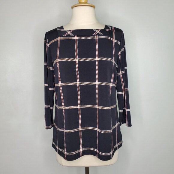 Liz Claiborne Windowpane Pattern Pullover Square Neck 3/4 Sleeve Top Size LP - Picture 11 of 11